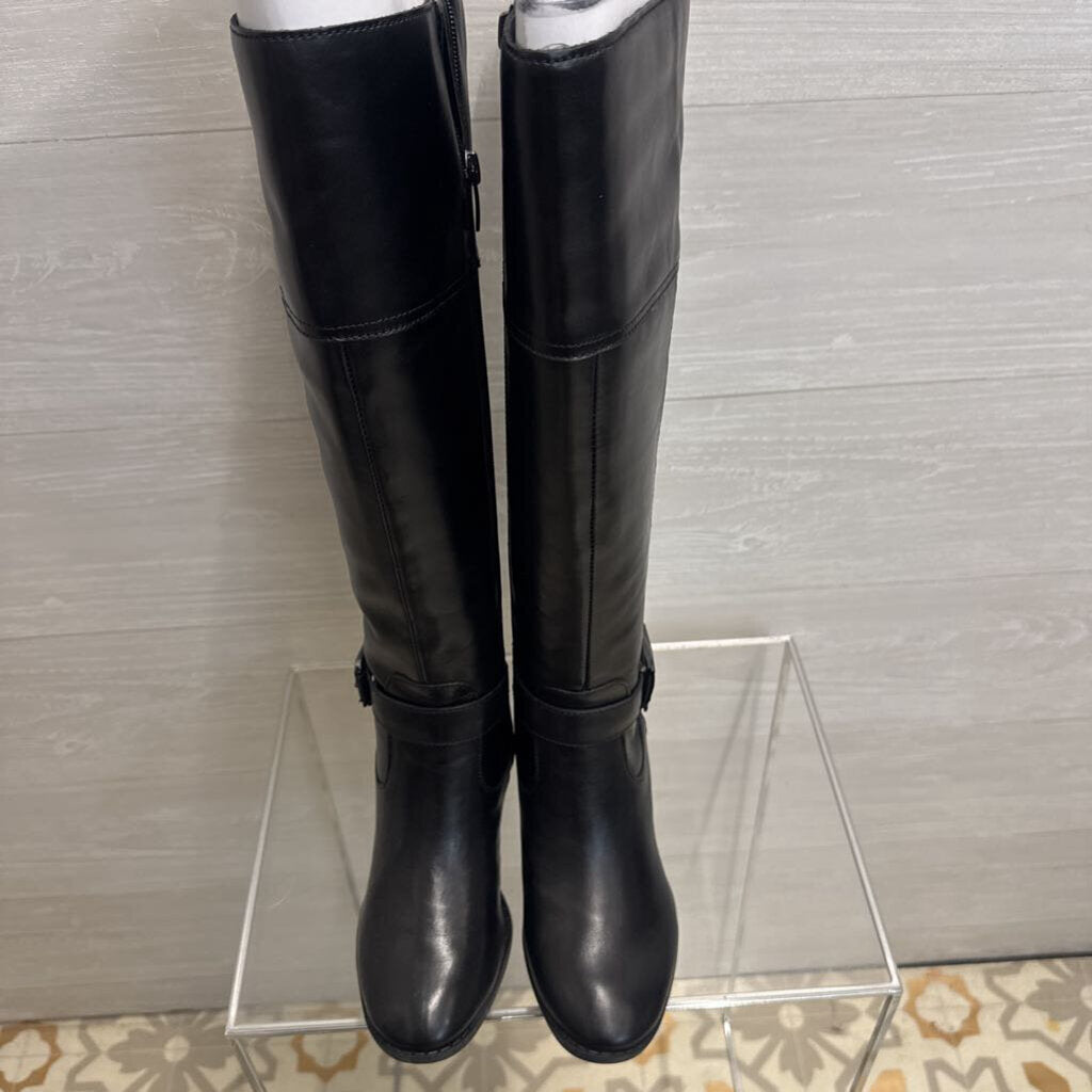 Marc Fisher Black Leather Riley Wide Calf Tall Boots 5