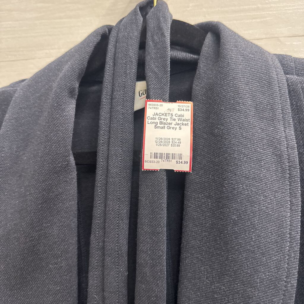 Cabi Grey Tie Waist Long Blazer Jacket Small