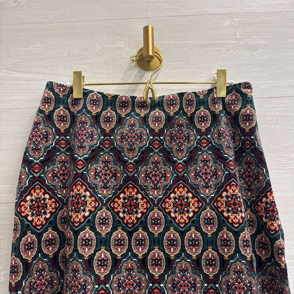 Loft Green/ Multi Corduroy Print Skirt 6
