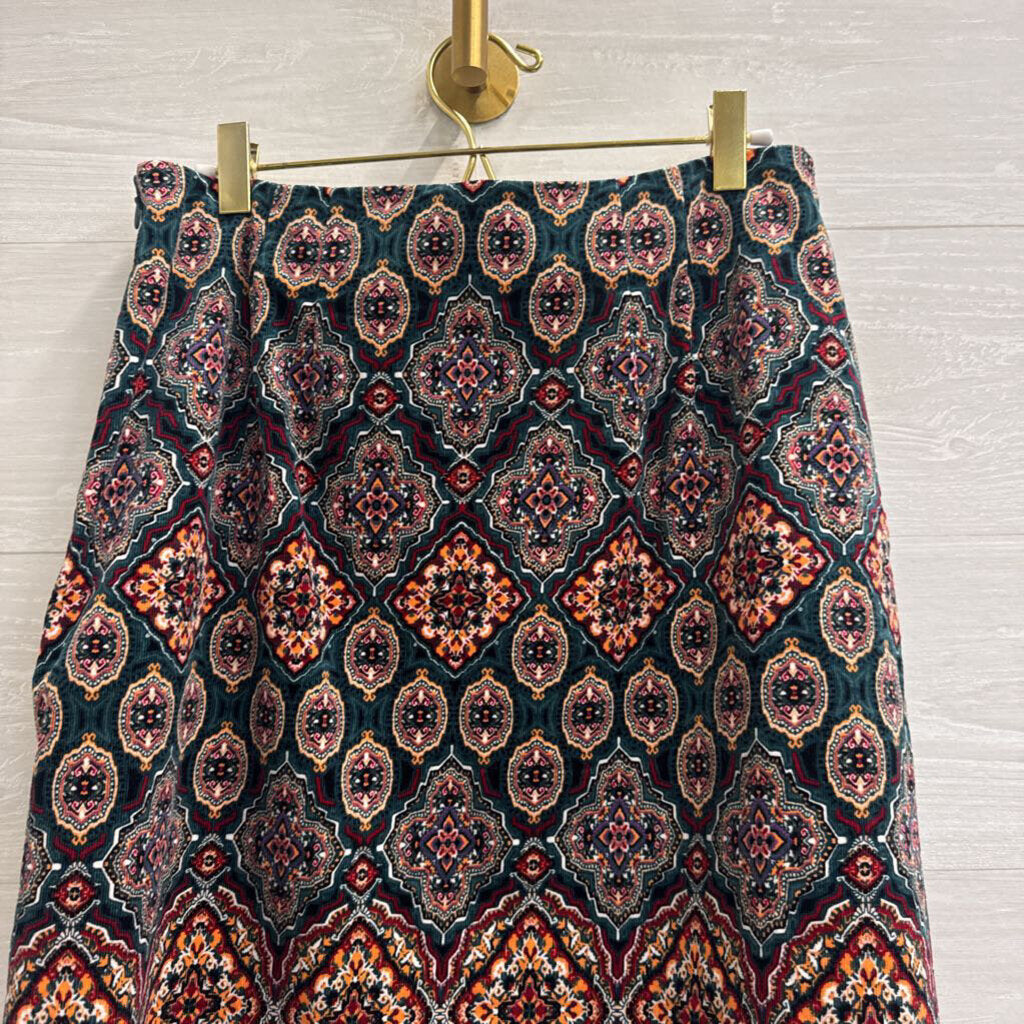 Loft Green/ Multi Corduroy Print Skirt 6