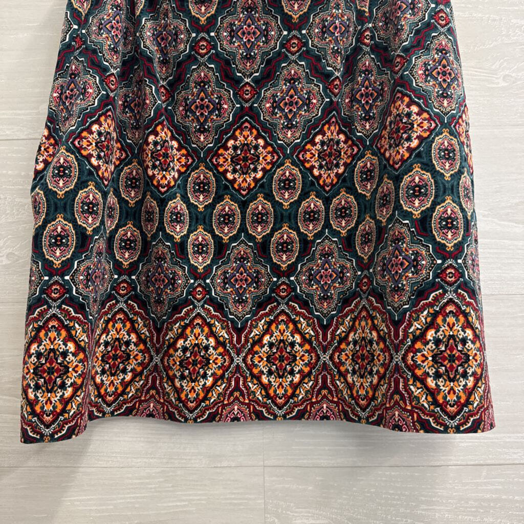 Loft Green/ Multi Corduroy Print Skirt 6