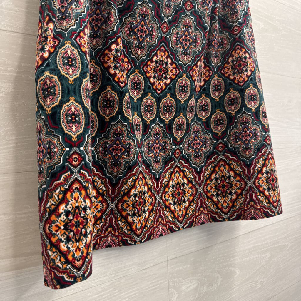 Loft Green/ Multi Corduroy Print Skirt 6