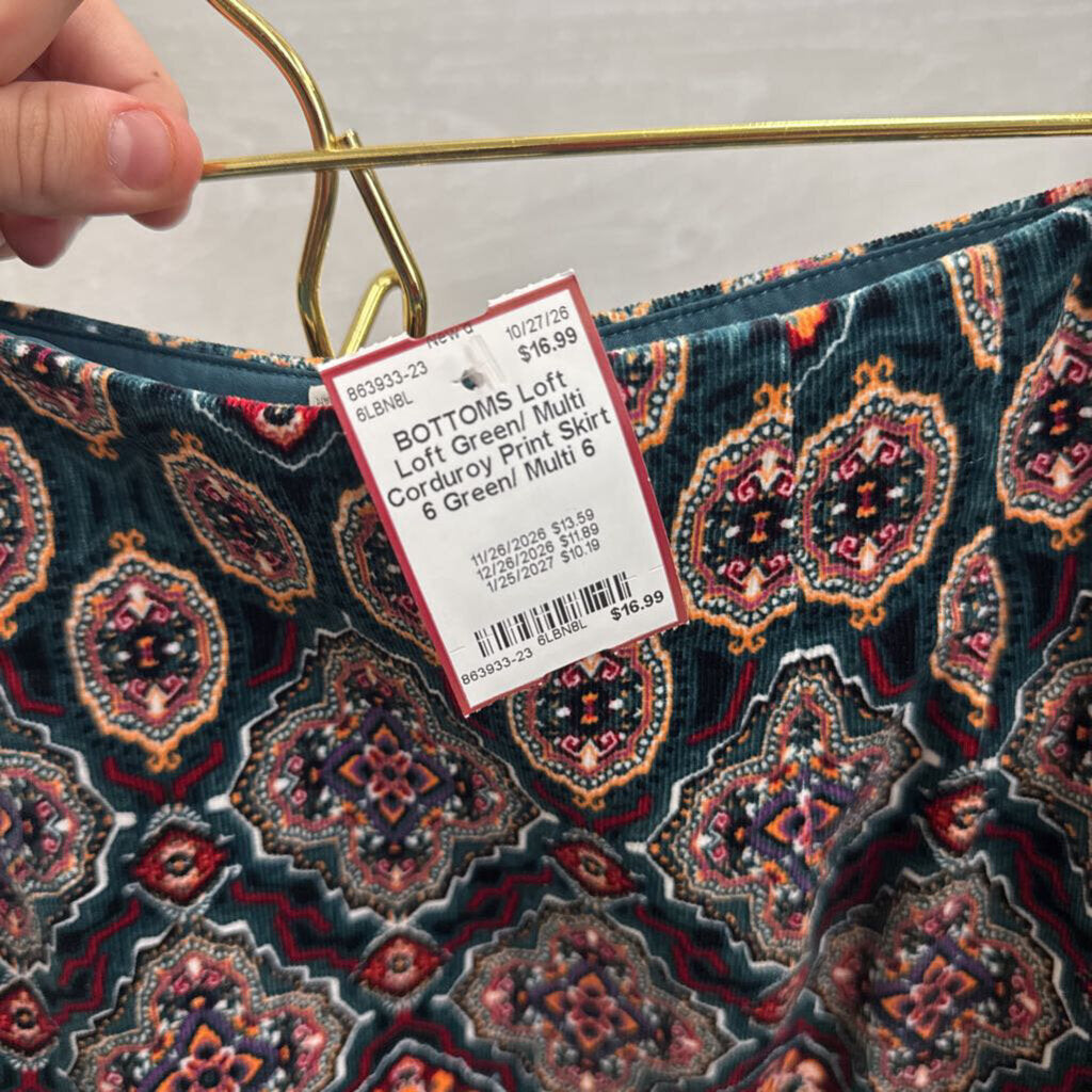 Loft Green/ Multi Corduroy Print Skirt 6