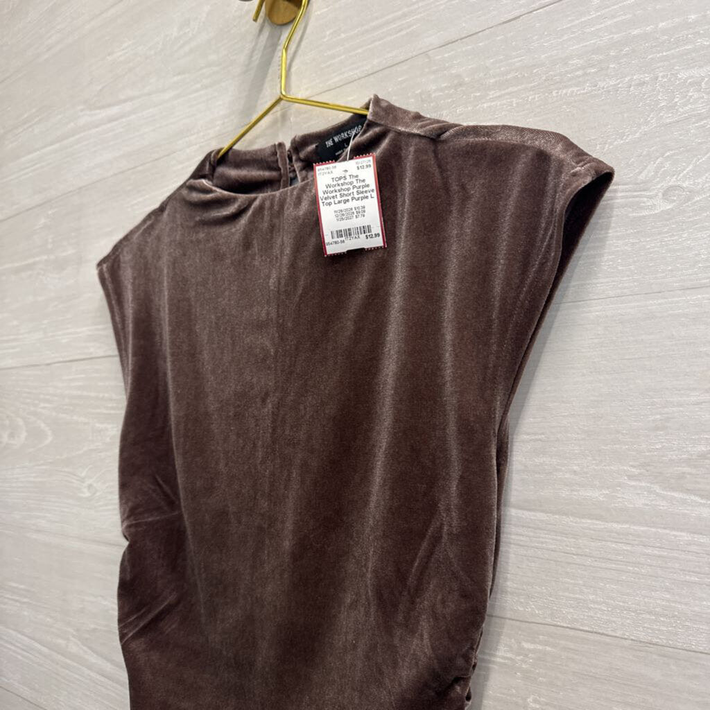 The Workshop Purple Velvet Short Sleeve Top Large