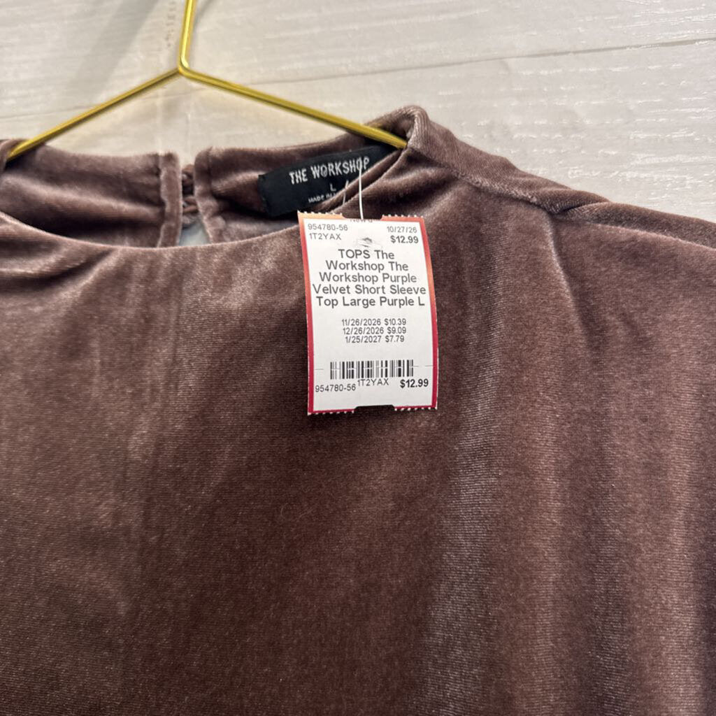 The Workshop Purple Velvet Short Sleeve Top Large