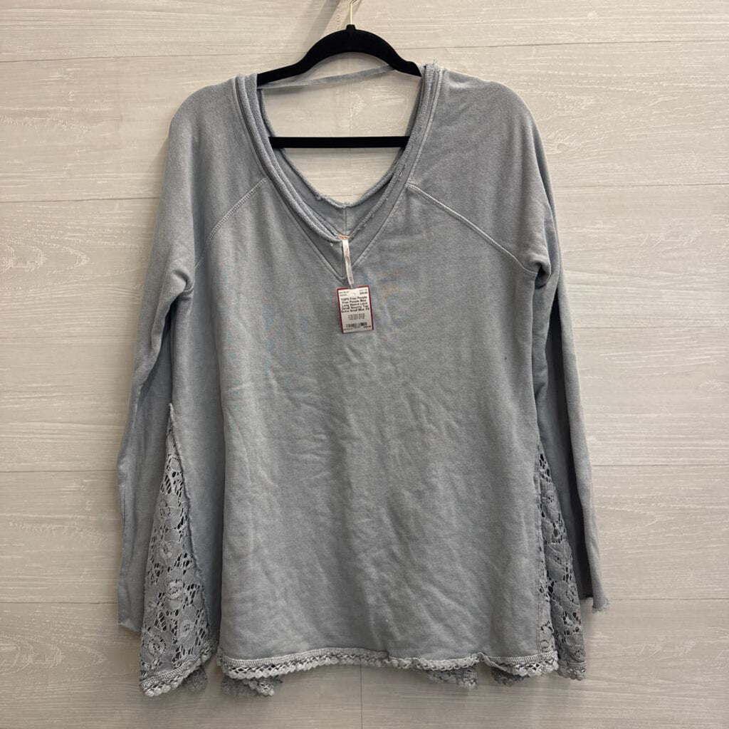 Free People Blue Long Sleeve Lace Detail Slouchy Top Extra Small