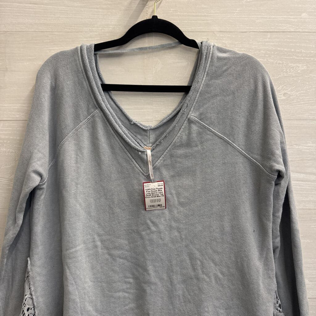 Free People Blue Long Sleeve Lace Detail Slouchy Top Extra Small