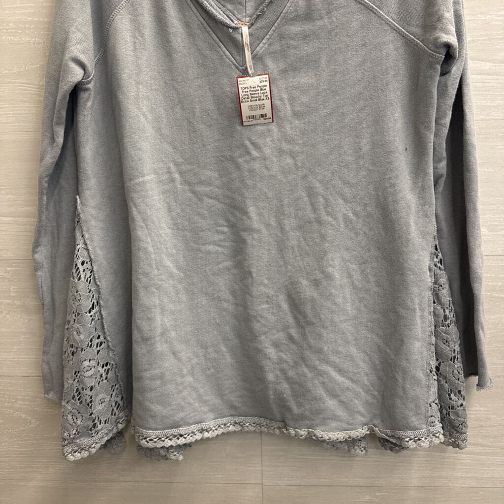 Free People Blue Long Sleeve Lace Detail Slouchy Top Extra Small