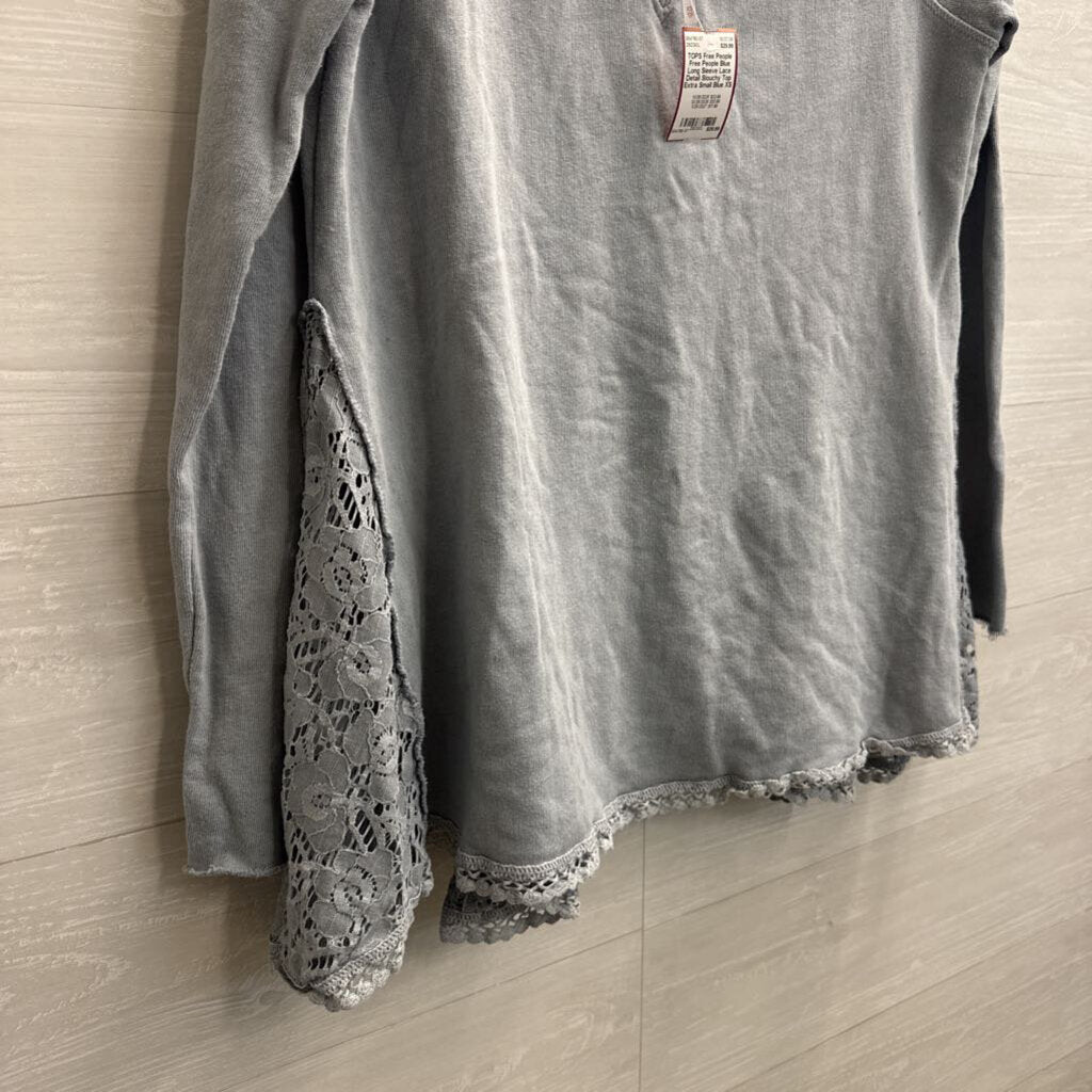 Free People Blue Long Sleeve Lace Detail Slouchy Top Extra Small