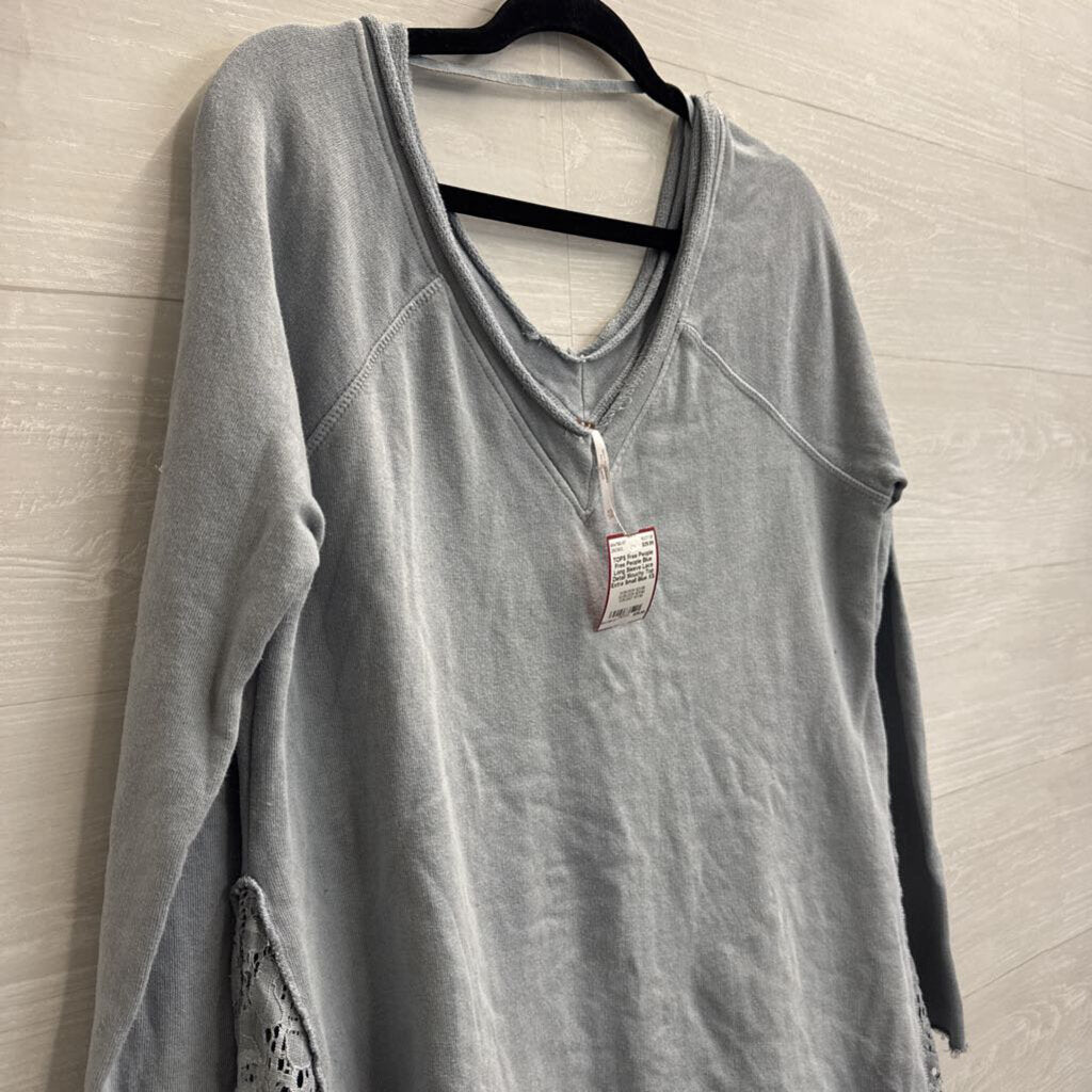 Free People Blue Long Sleeve Lace Detail Slouchy Top Extra Small