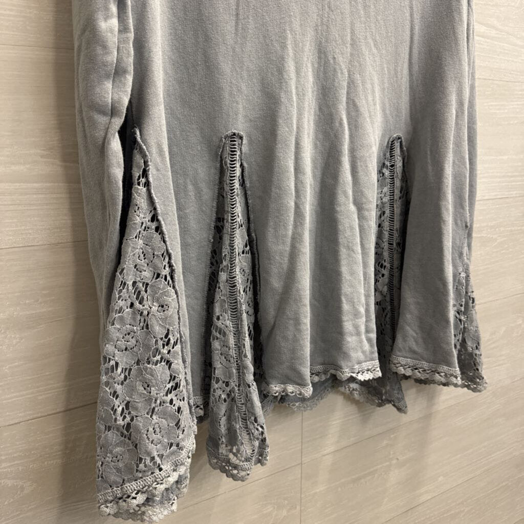 Free People Blue Long Sleeve Lace Detail Slouchy Top Extra Small