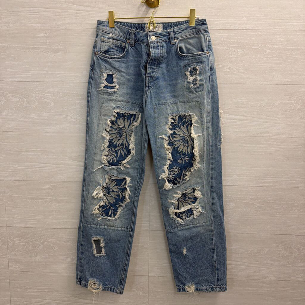 We The Free Light Wash Desert Rose Patchwork Jeans 26