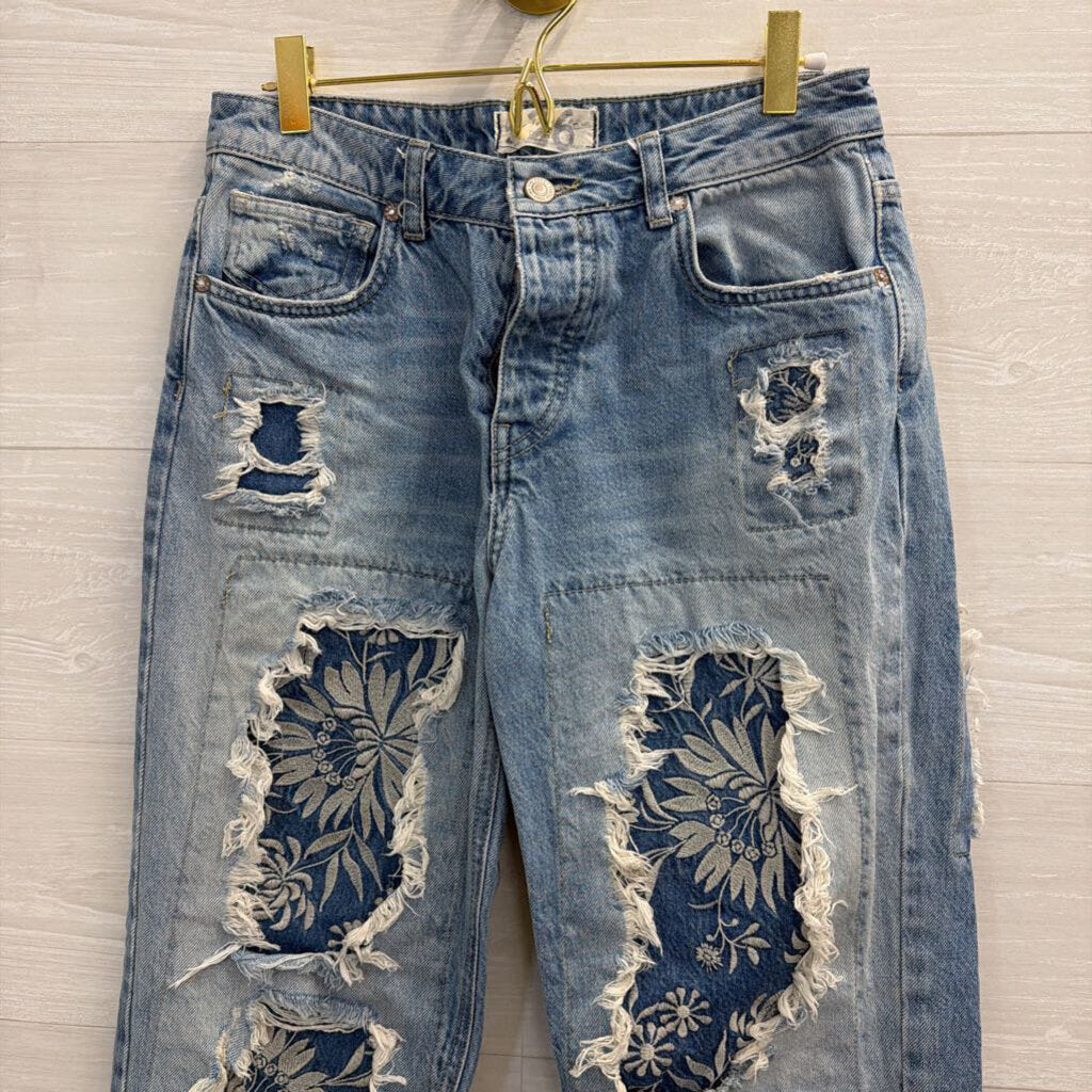 We The Free Light Wash Desert Rose Patchwork Jeans 26