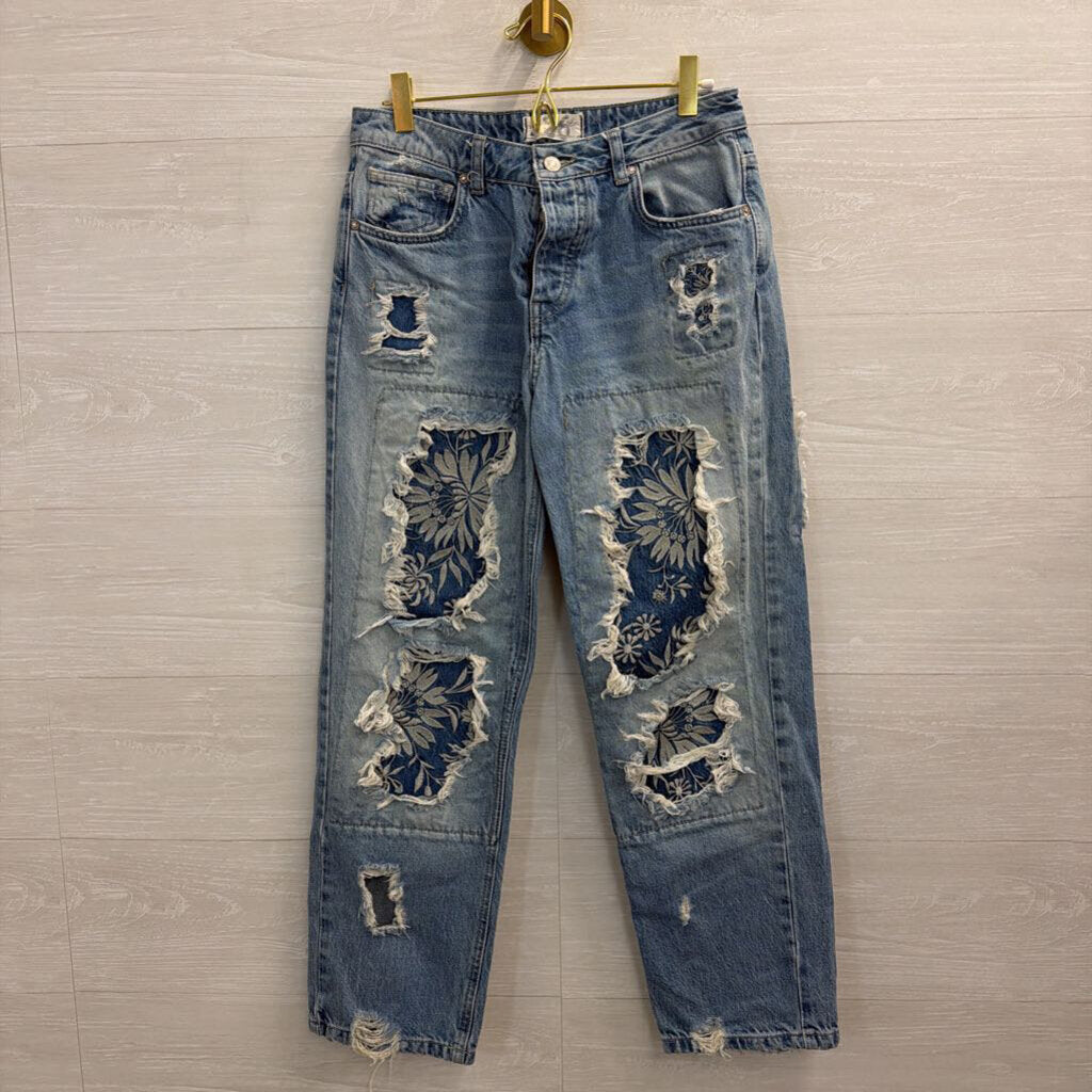 We The Free Light Wash Desert Rose Patchwork Jeans 26