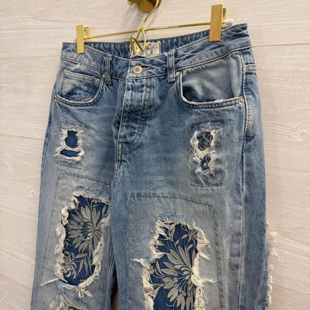 We The Free Light Wash Desert Rose Patchwork Jeans 26