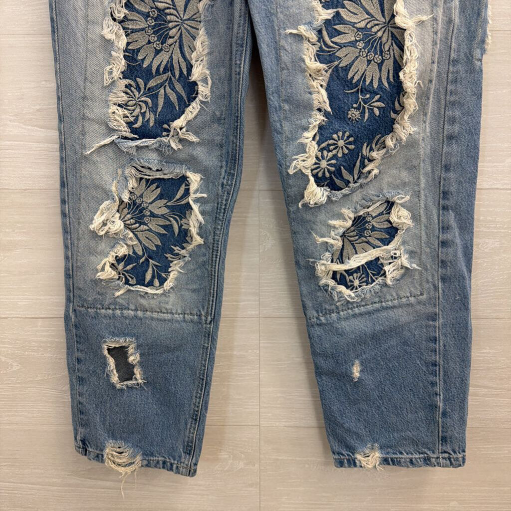 We The Free Light Wash Desert Rose Patchwork Jeans 26