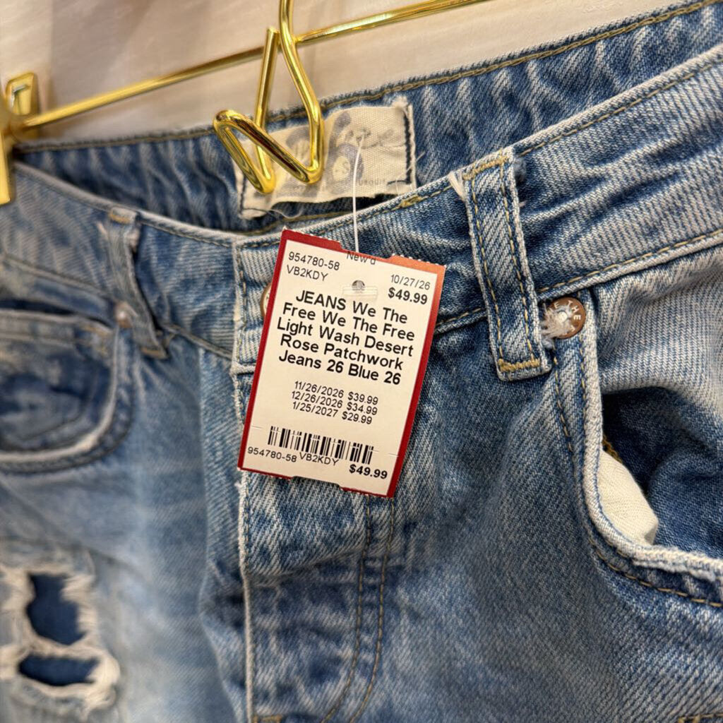 We The Free Light Wash Desert Rose Patchwork Jeans 26