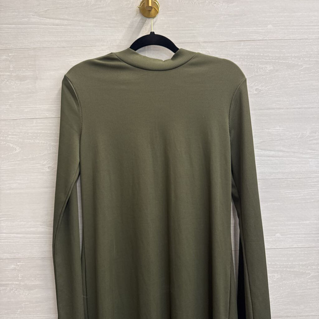Leith Green Ribbed Long Sleeve Mock Neck Dress Medium