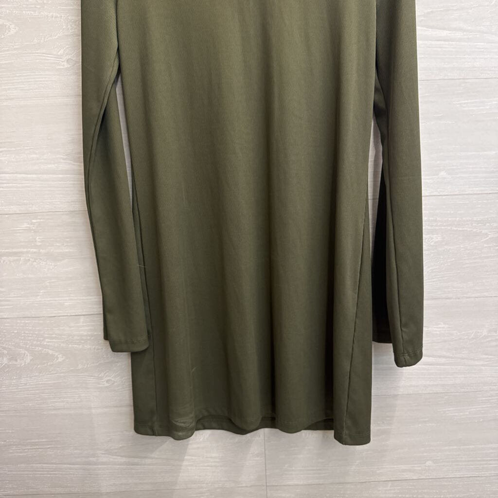 Leith Green Ribbed Long Sleeve Mock Neck Dress Medium