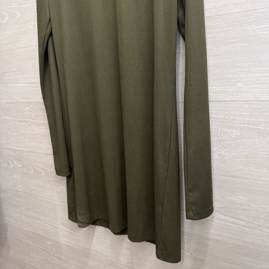 Leith Green Ribbed Long Sleeve Mock Neck Dress Medium