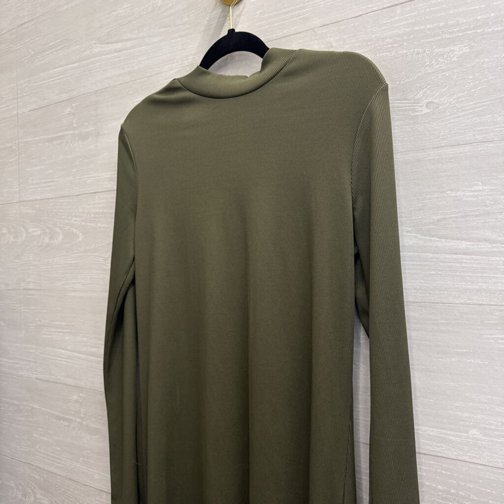 Leith Green Ribbed Long Sleeve Mock Neck Dress Medium