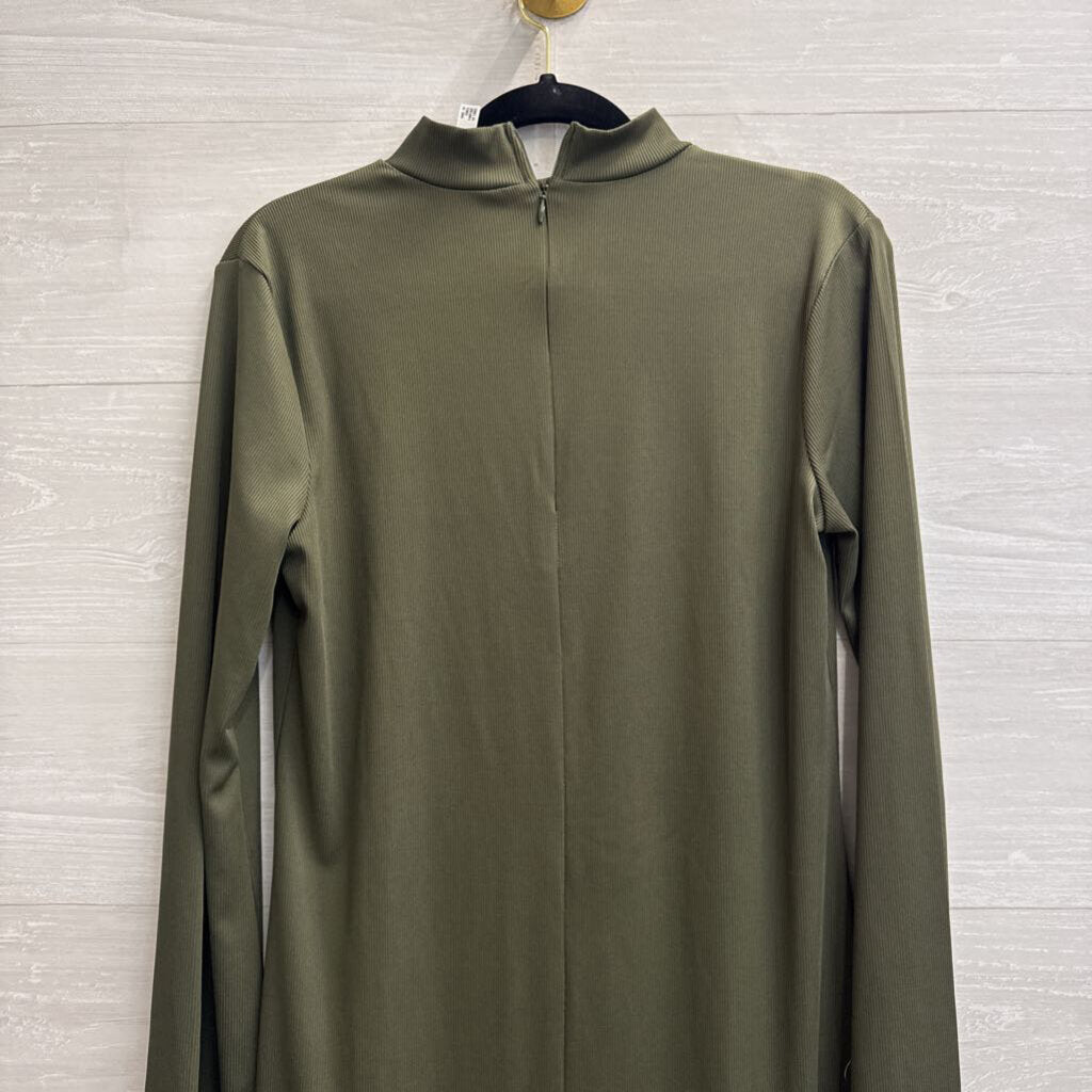 Leith Green Ribbed Long Sleeve Mock Neck Dress Medium