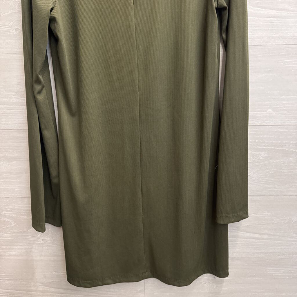 Leith Green Ribbed Long Sleeve Mock Neck Dress Medium