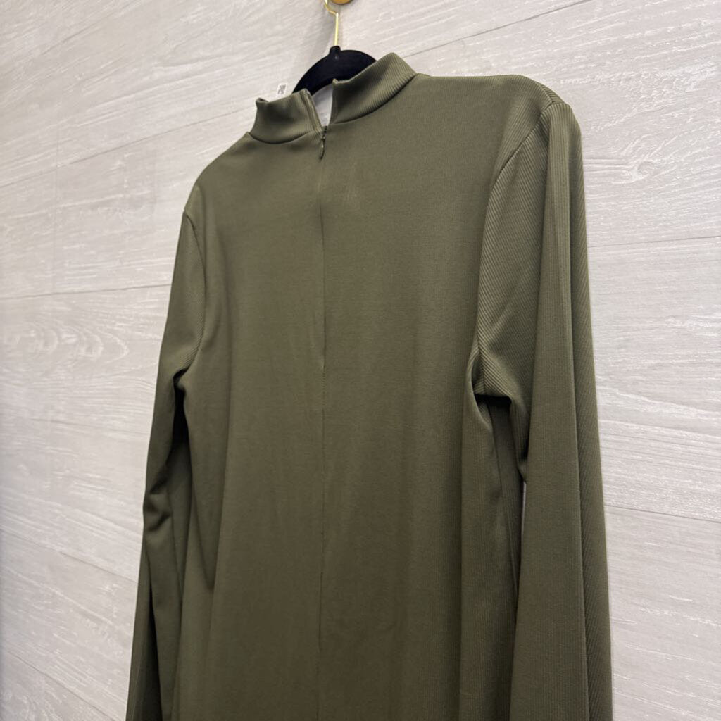 Leith Green Ribbed Long Sleeve Mock Neck Dress Medium