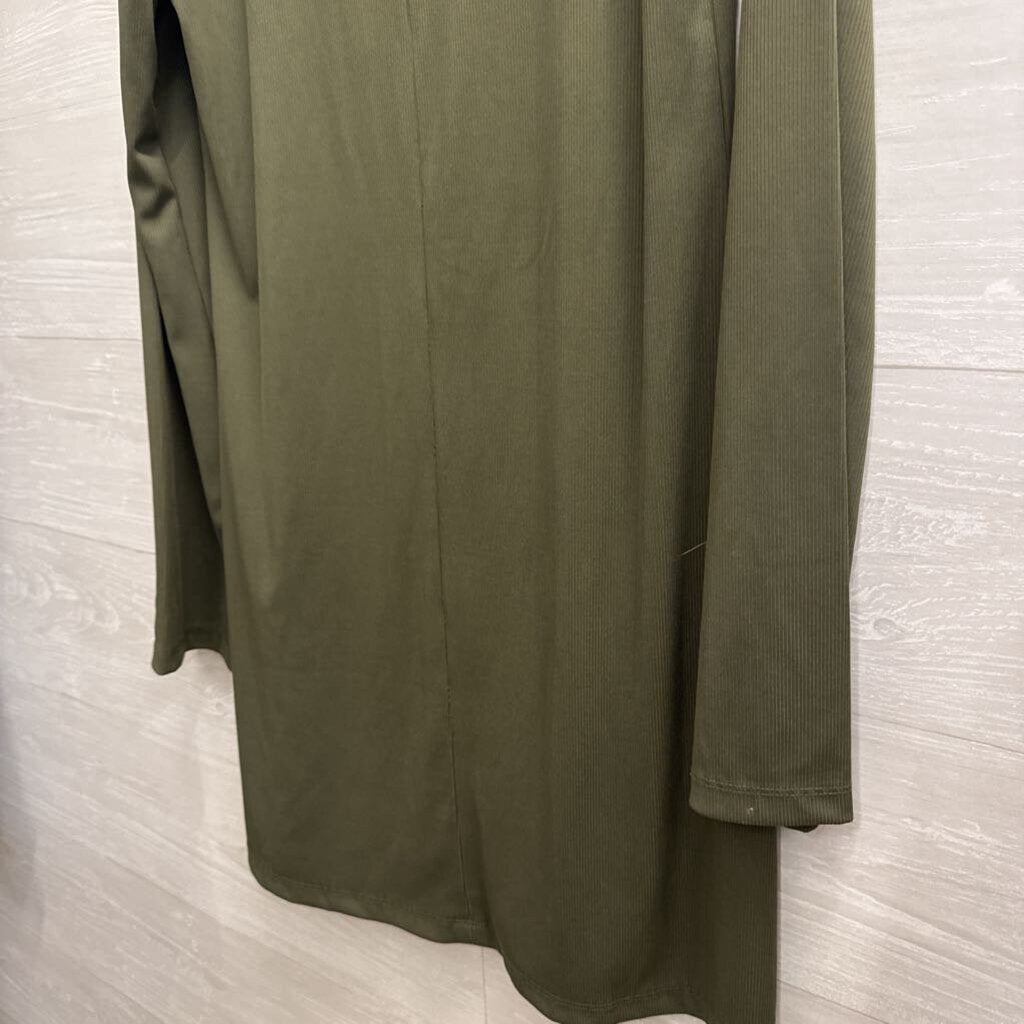 Leith Green Ribbed Long Sleeve Mock Neck Dress Medium