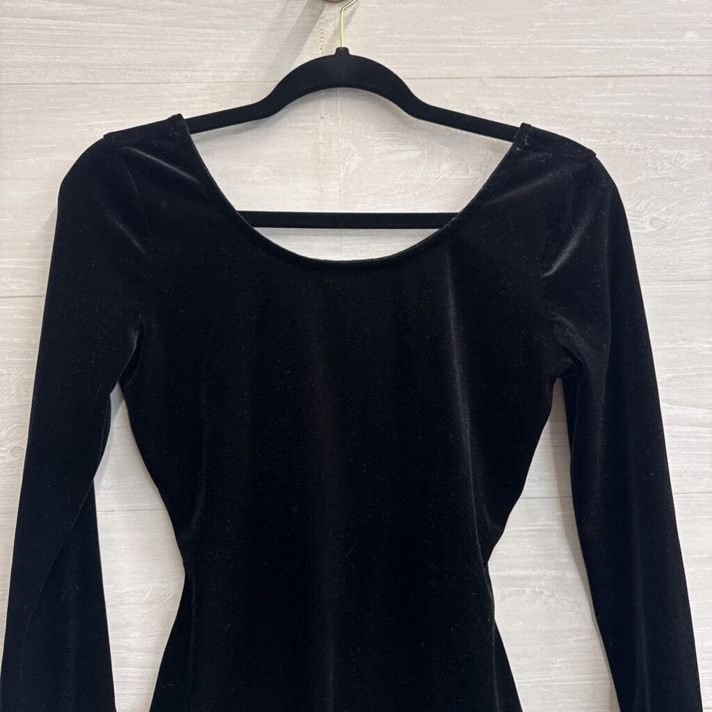 Guess Black Velvet Long Sleeve Bodysuit Small