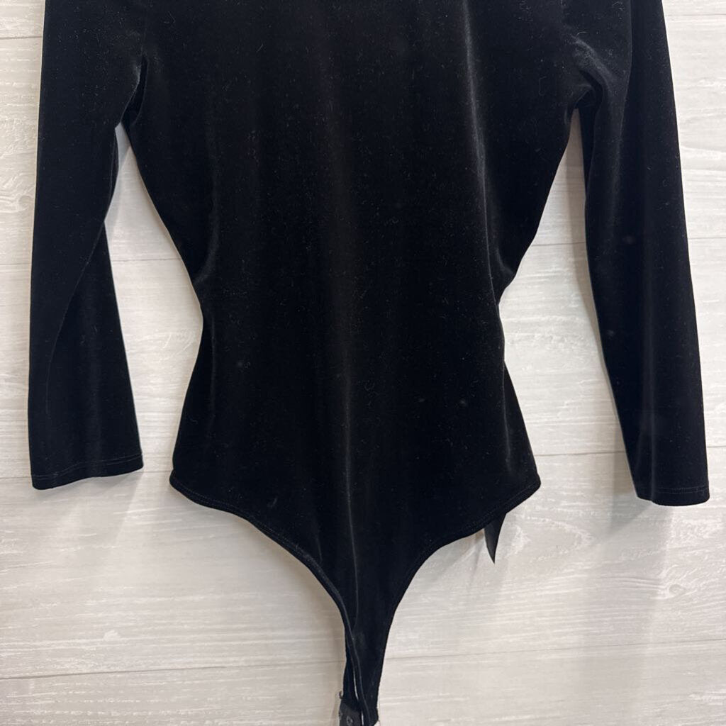 Guess Black Velvet Long Sleeve Bodysuit Small