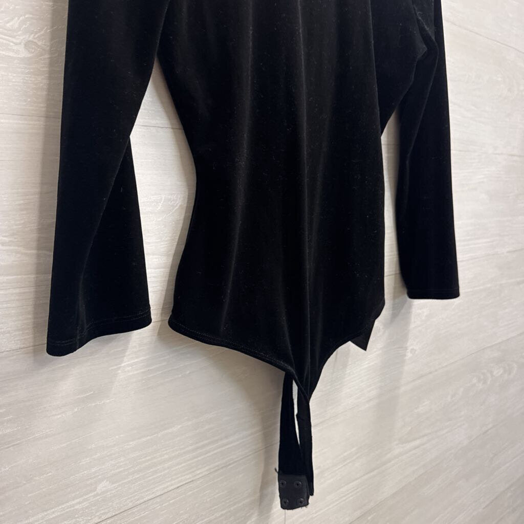 Guess Black Velvet Long Sleeve Bodysuit Small
