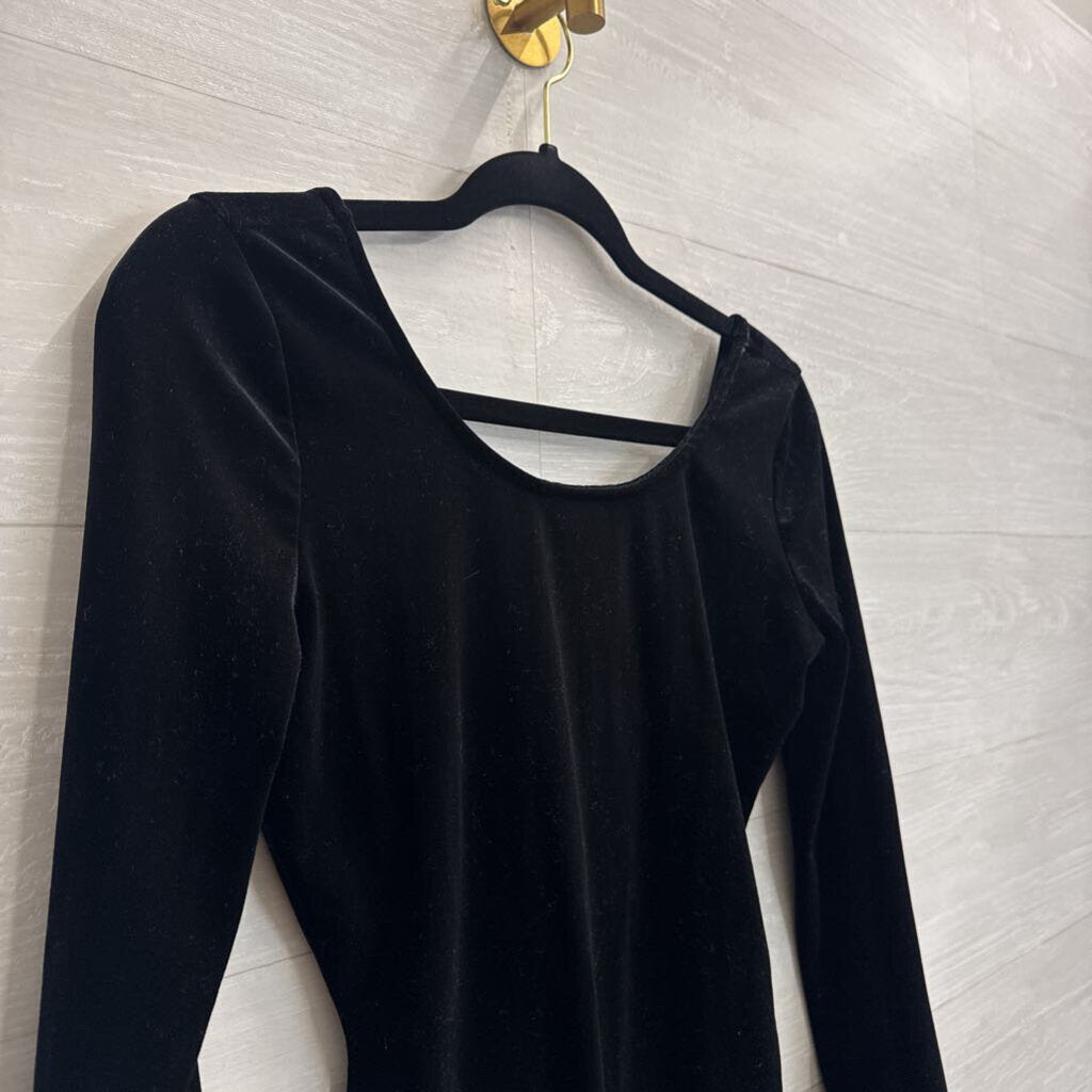 Guess Black Velvet Long Sleeve Bodysuit Small