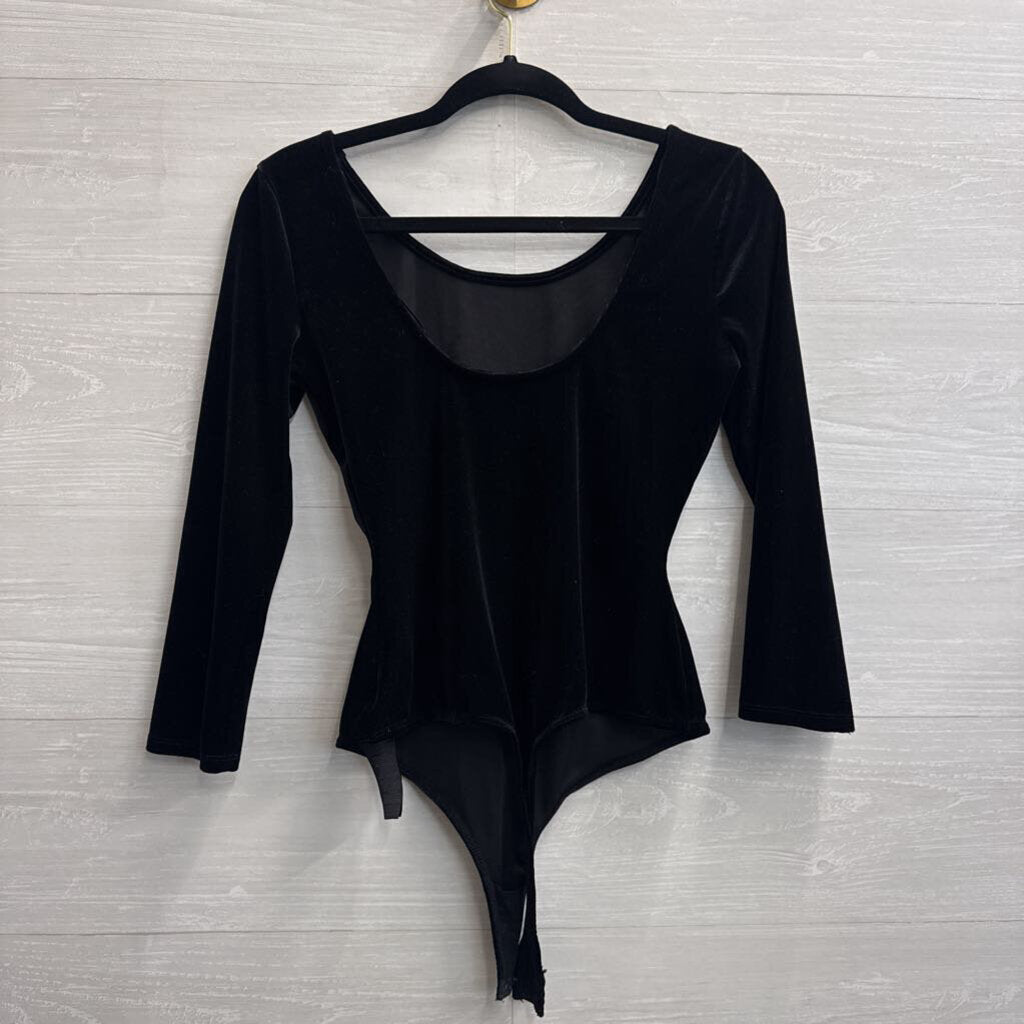 Guess Black Velvet Long Sleeve Bodysuit Small
