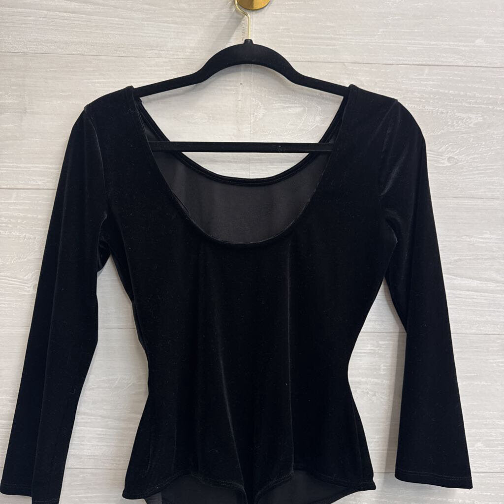 Guess Black Velvet Long Sleeve Bodysuit Small