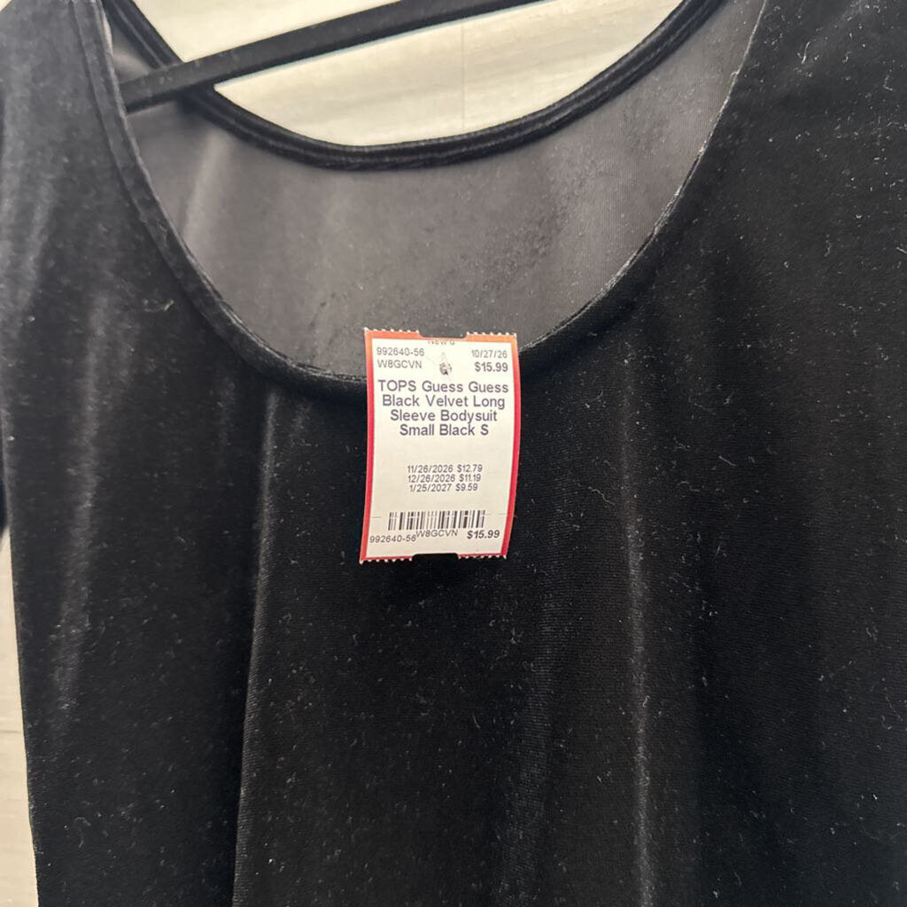 Guess Black Velvet Long Sleeve Bodysuit Small