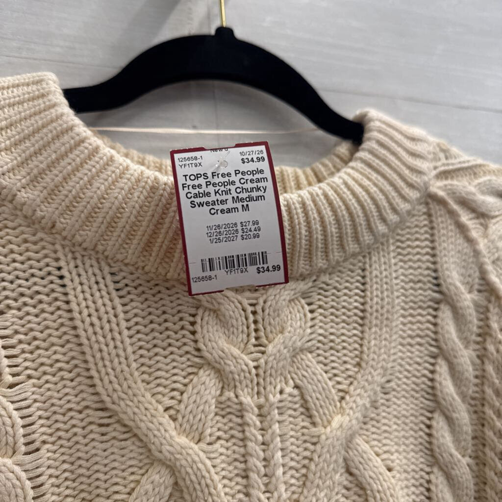 Free People Cream Cable Knit Chunky Sweater Medium