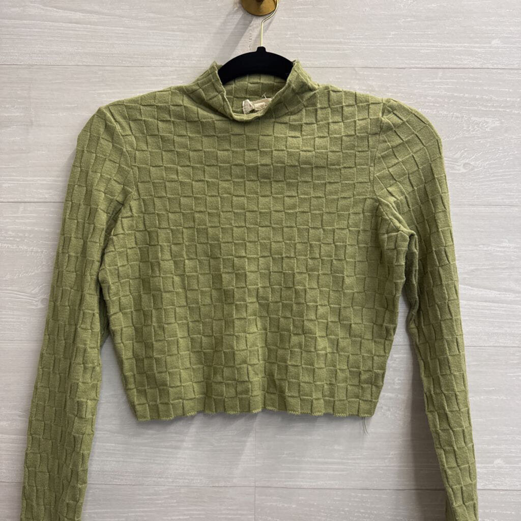 Green Checkered Cropped Long Sleeve Top Medium