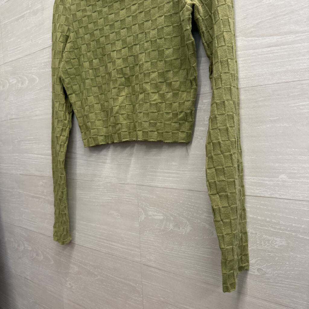 Green Checkered Cropped Long Sleeve Top Medium