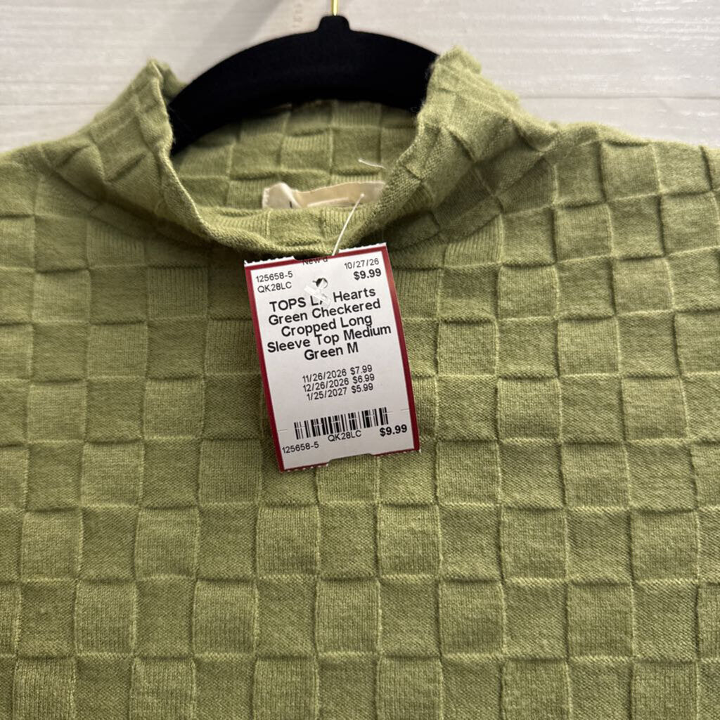 Green Checkered Cropped Long Sleeve Top Medium