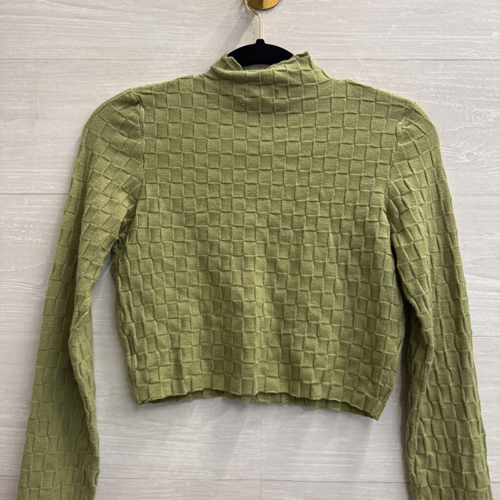 Green Checkered Cropped Long Sleeve Top Medium