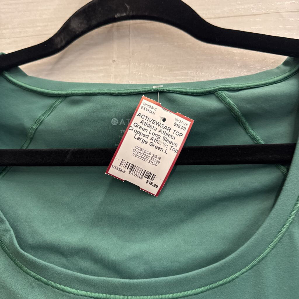 Athleta Green Long Sleeve Cropped Athletic Top Large