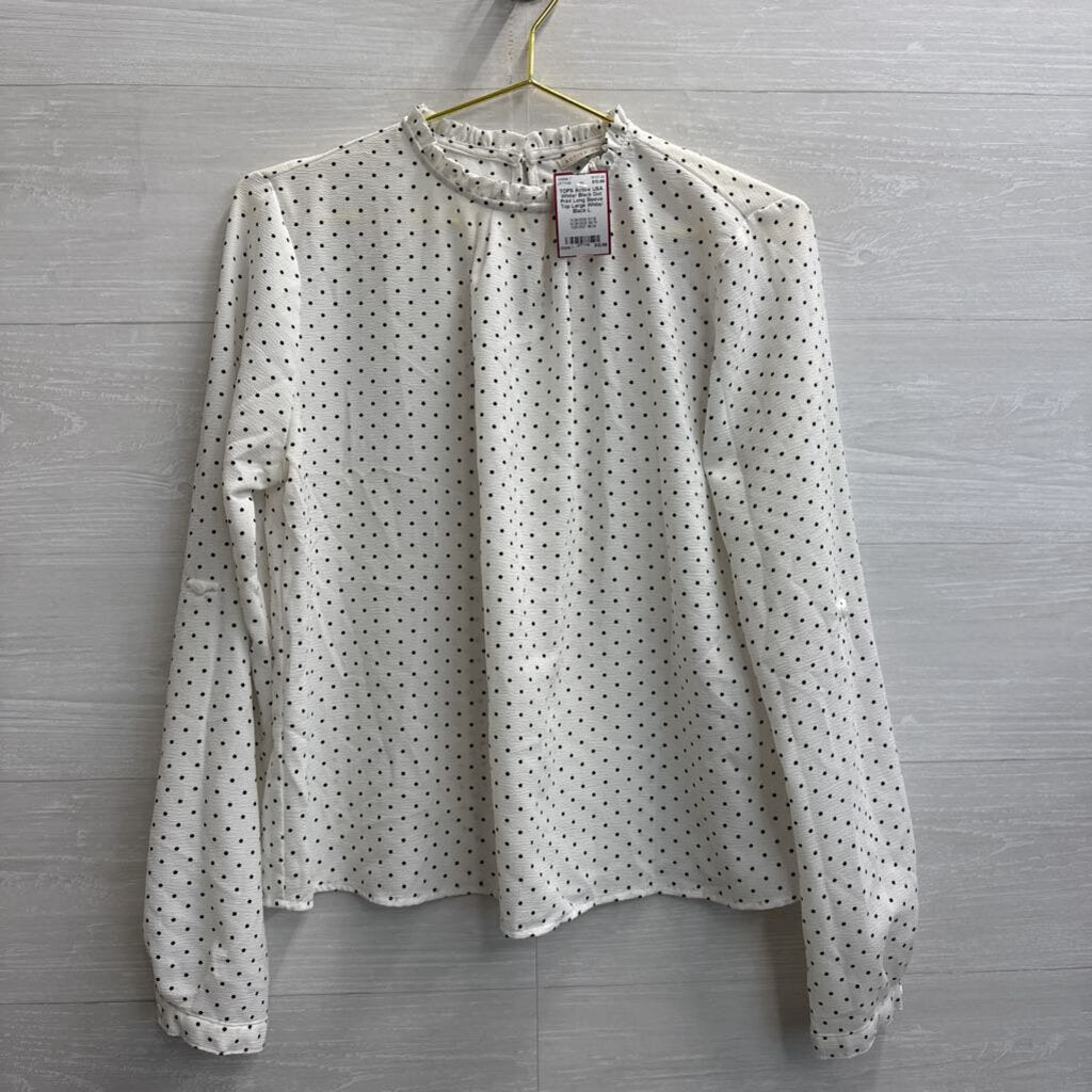 White/ Black Dot Print Long Sleeve Top Large