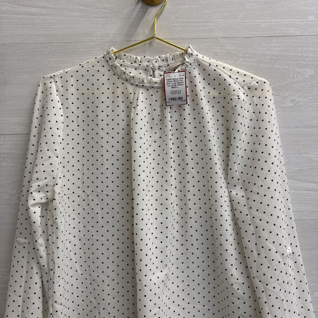 White/ Black Dot Print Long Sleeve Top Large