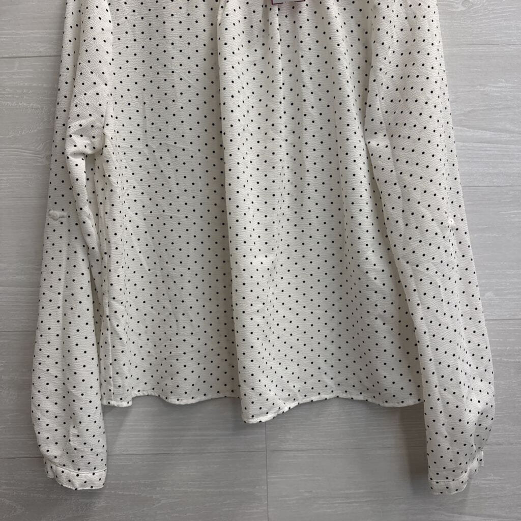White/ Black Dot Print Long Sleeve Top Large