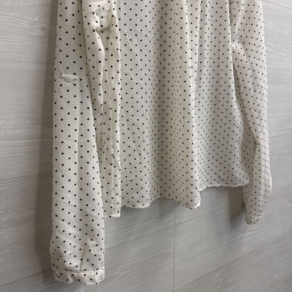 White/ Black Dot Print Long Sleeve Top Large