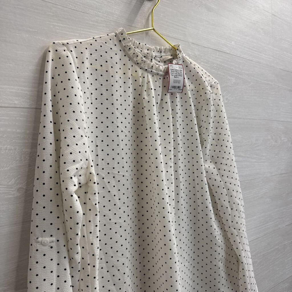 White/ Black Dot Print Long Sleeve Top Large