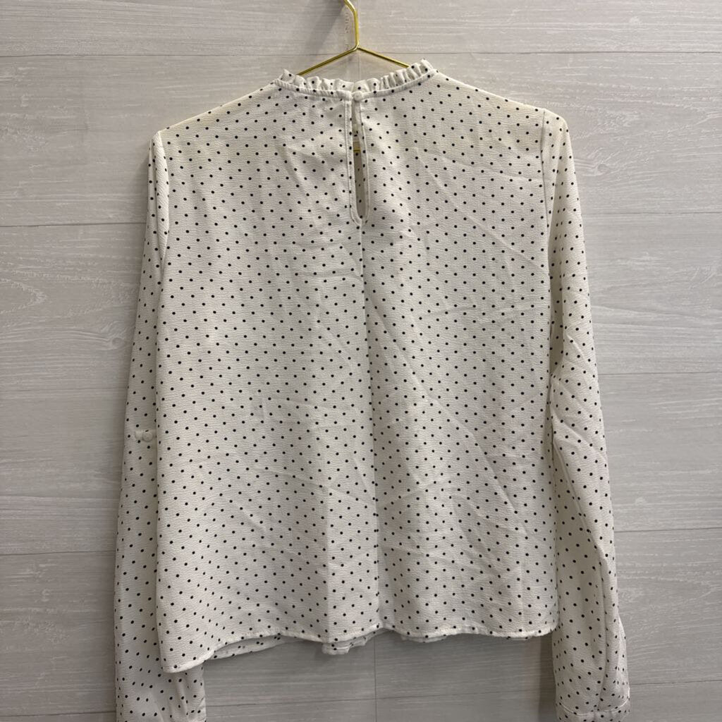 White/ Black Dot Print Long Sleeve Top Large