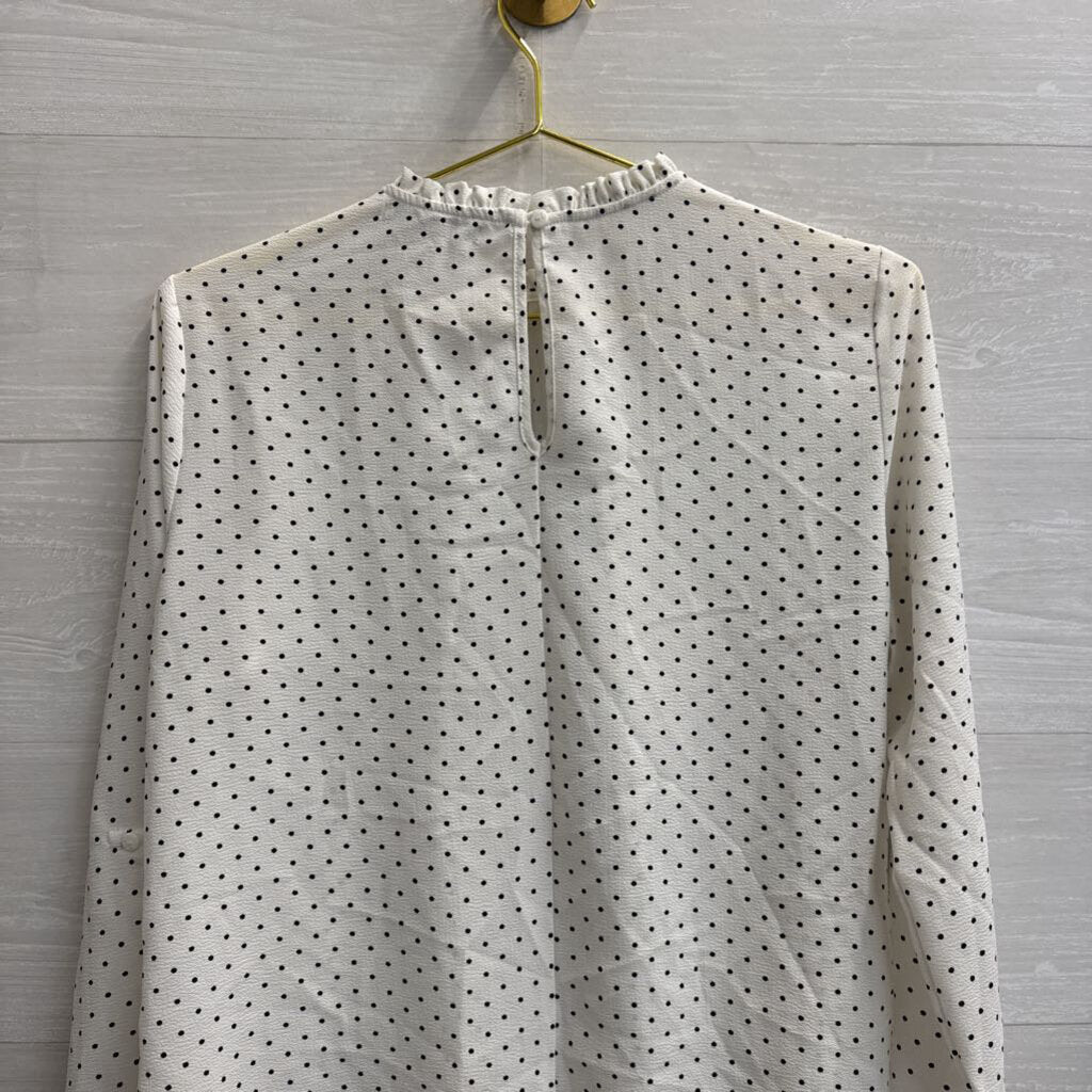 White/ Black Dot Print Long Sleeve Top Large