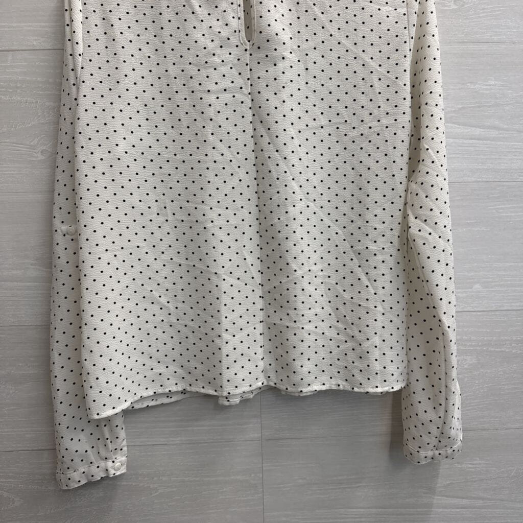 White/ Black Dot Print Long Sleeve Top Large